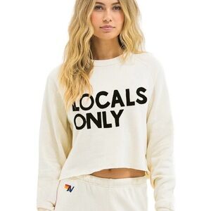 Aviator Nation Cream Sweatshirt with Black Text